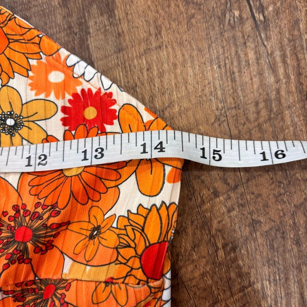 CIDER NWT Orange Floral Halter Mini Dress Women's L Retro Y2K Summer Cottagecore - Picture 5 of 6